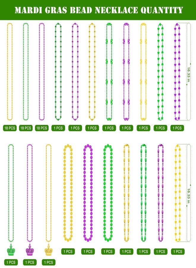 EOBOH 48PCS Mardi Gras Beads, Metallic Mardi Gras Beads Necklace, 10 Kinds Green Purple Gold Necklaces Bulks, Coins Mask Bead Necklace Costumes, Festival Carnivals Events Parade Throws Party Accessories - Image 2